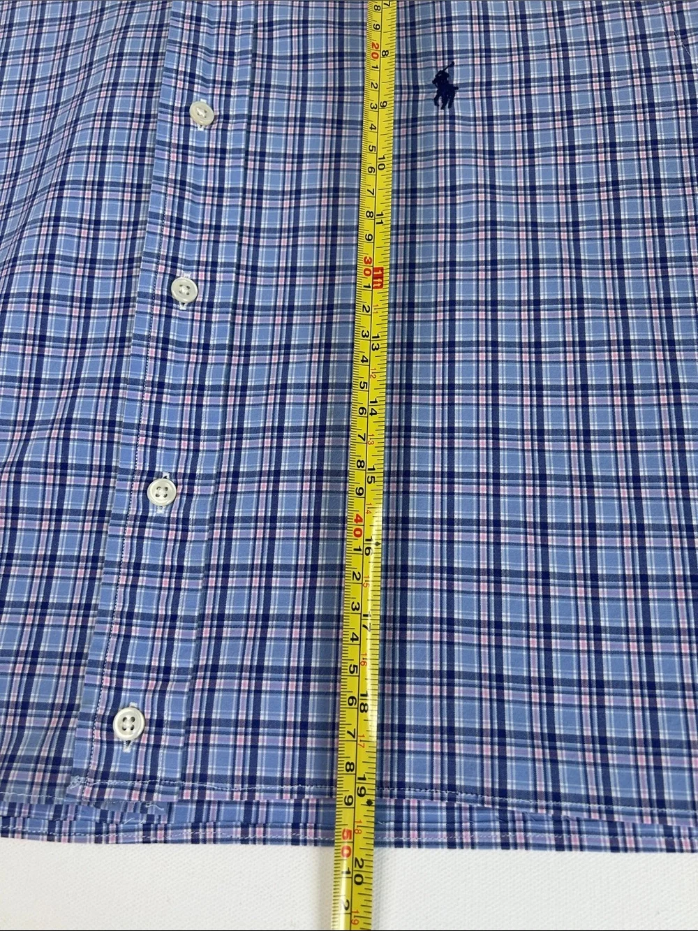 Upcycled Ralph Lauren Women’s Shirt Cropped Blue Pink Plaid with Ruffle Collar - Picture 11 of 12